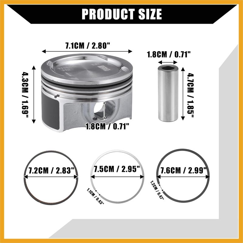 Partuto No.25198520 / Inner/Engine Piston and Pin and Snap Ring for Chevy Cruze 1.4L L4 2011-2016 / Piston Rings Kit/Metal / 1 Set/Silver Tone Replacement - Image 5